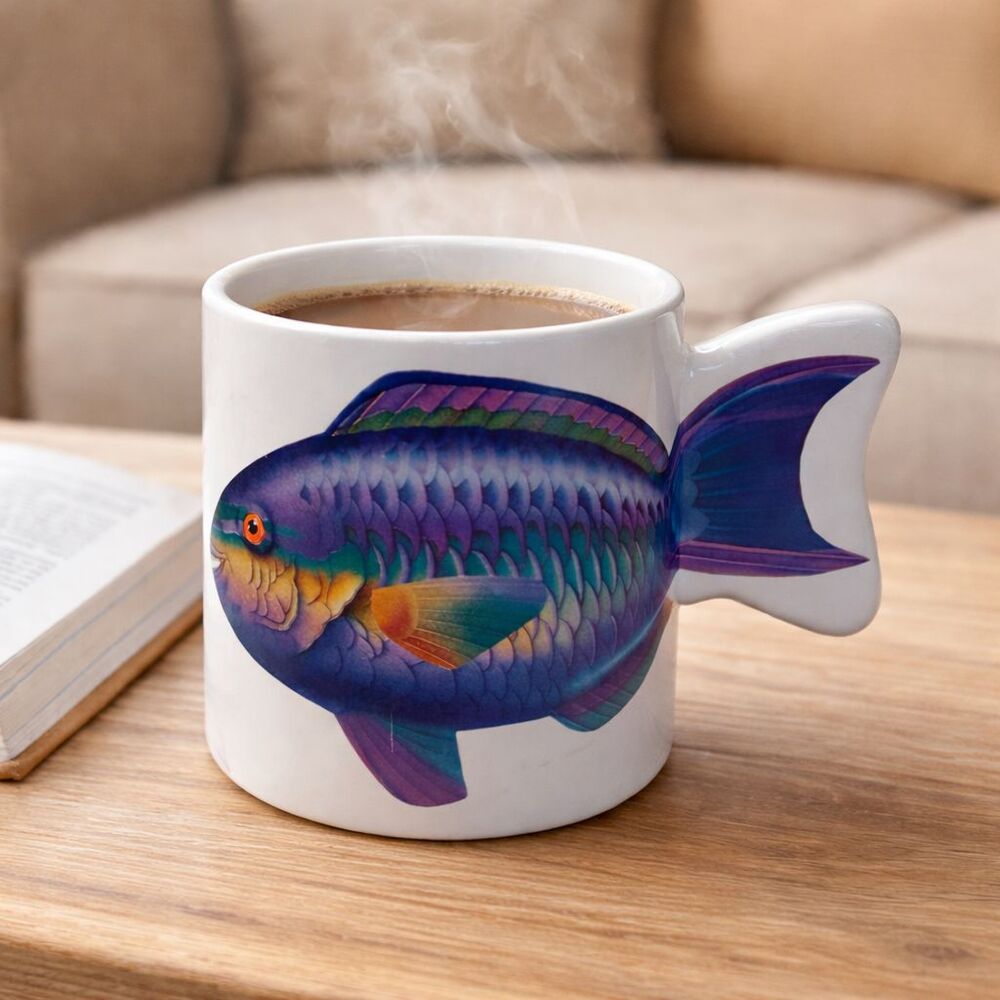 Parrotfish Handle Mug Sculpted Fish Tail Coffee Cup Vintage 1992 Salamander